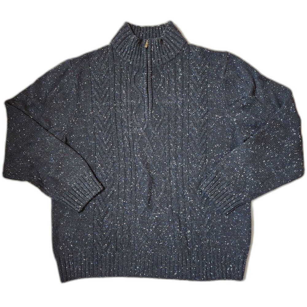 Haggar Men’s XL Quarter Zip Sweater Lambswool Blend Dark Blue Speckled Knit